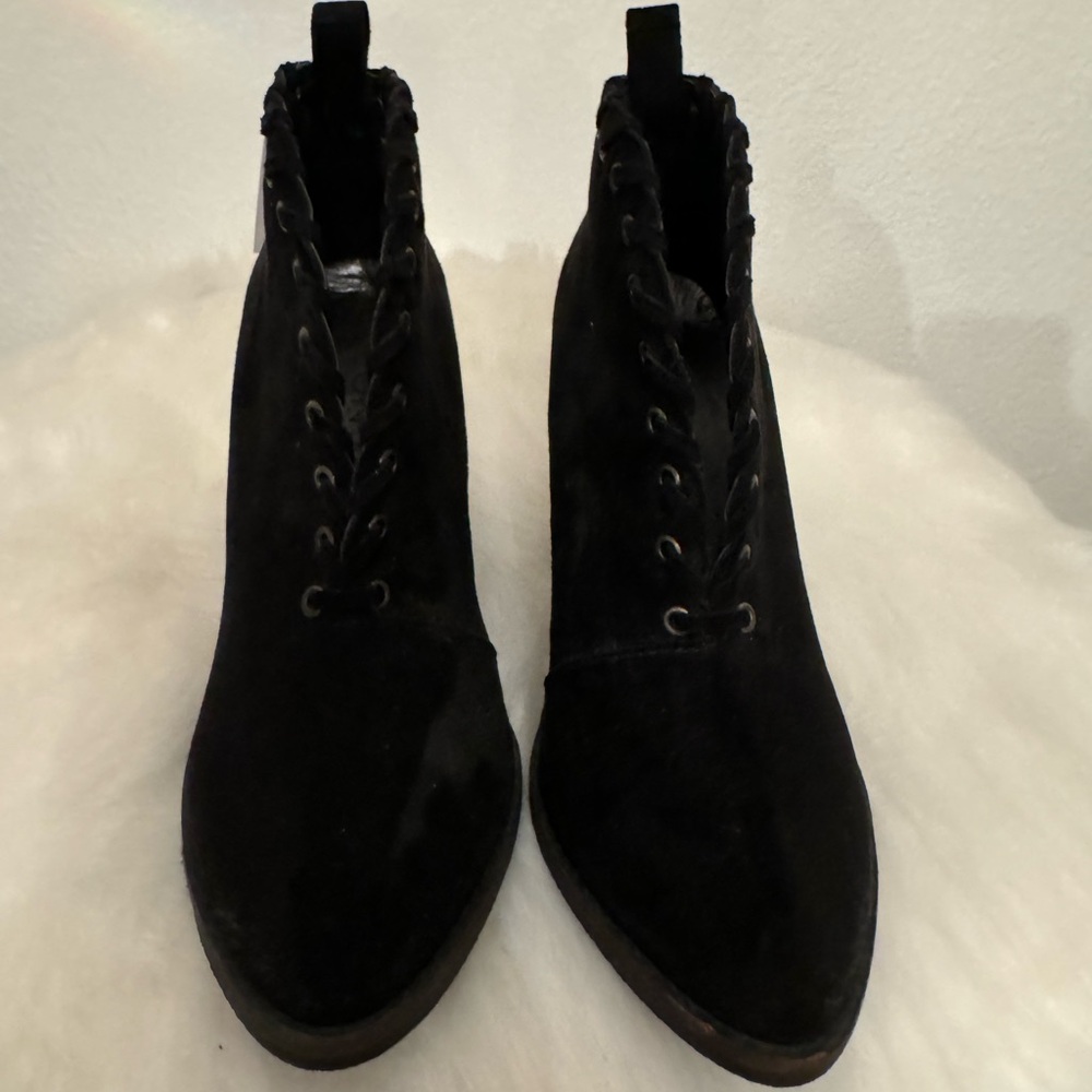 Black suede booties, size 6